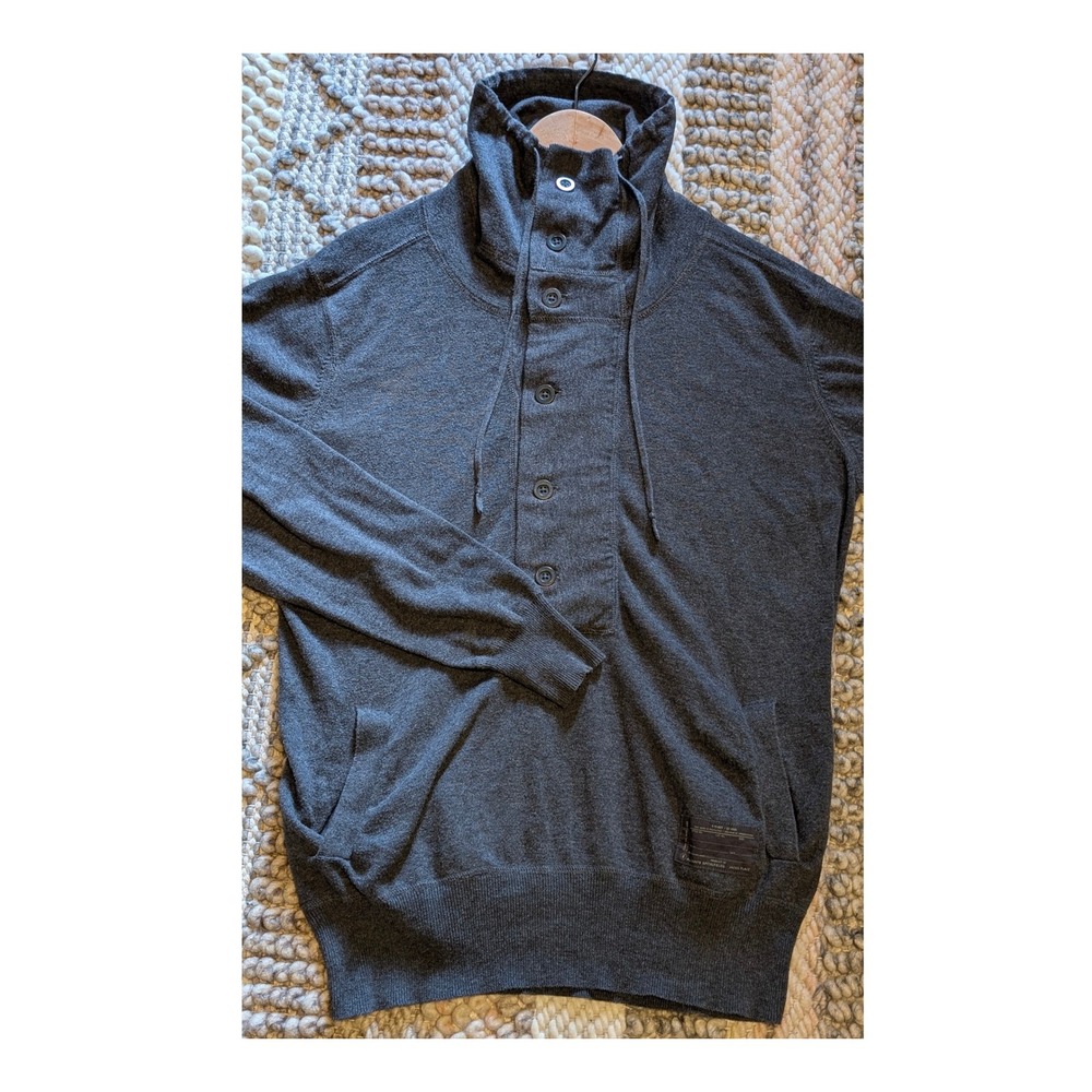 AllSaints Spitalfields Jacks Place Button Neck Hoodie Gray Knit Sweater M unisex